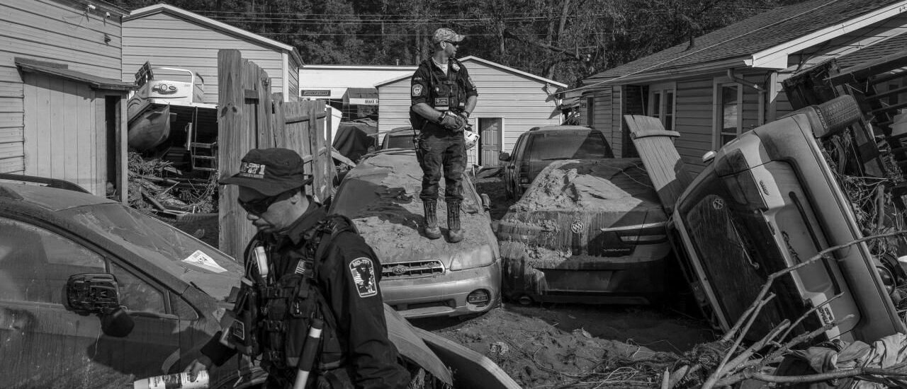 After Hurricane Helene, FEMA personnel search the debris at Swannanoa, North Carolina, October 6, 2024. Experts caution that misinformation about Hurricanes Milton and Helene can quickly turn into actual threats and divert attention from relief efforts. (The New York Times/Loren Elliott)